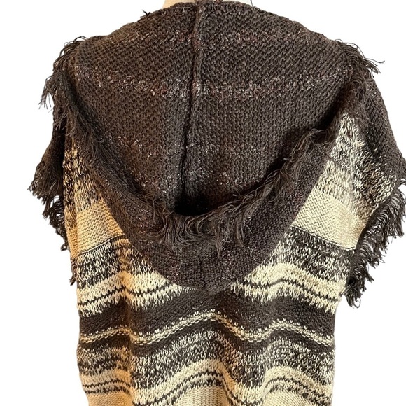 Denim & Supply by Ralph Lauren Tan & Brown Fringed Pullover Sweater Poncho Sz S - Picture 9 of 11